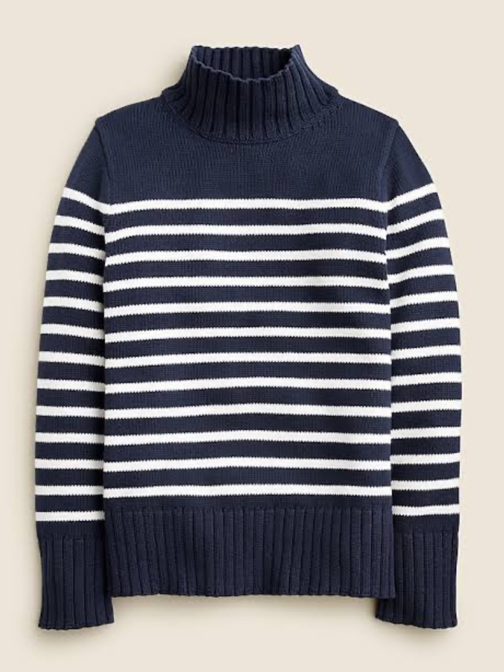 J. Crew Navy White 100% Cotton Striped Nautical Mock Neck Chunky Sweater Large